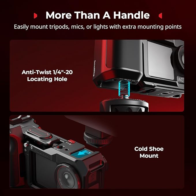 SMALLRIG Handle Grip & Cage Kit for DJI Osmo Action 5 Pro/4/3-5602 | Street Photography Grip with Quick Release & Shutter Button, Cold Shoe, Wrist Strap, 1/4" Thread for Tripod/Selfie Stick - Image 5