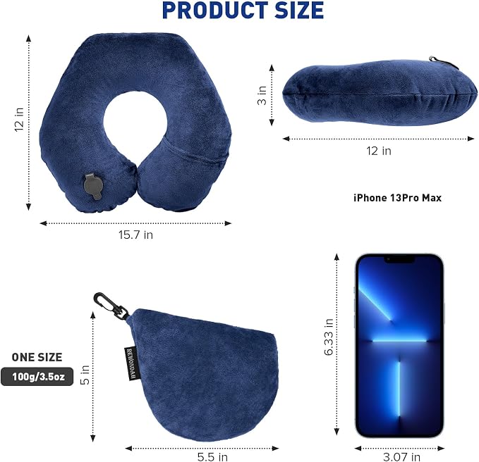 Rewondah Neck Pillows for Travel, Inflatable Travel Pillow, Inflatable Neck Pillow for Traveling Airplane with Soft Velour Washable Cover, U Shape Blow Up Neck Pillow for Airplanes Train Car Travel - Image 7
