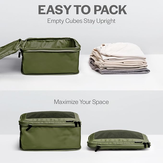 Compression Packing Cubes for Travel, 2-Pack, Olive | Solves overpacking, 2-Piece set fits most carry-ons, 50% Space savings, Compression luggage organizer bags - Image 5