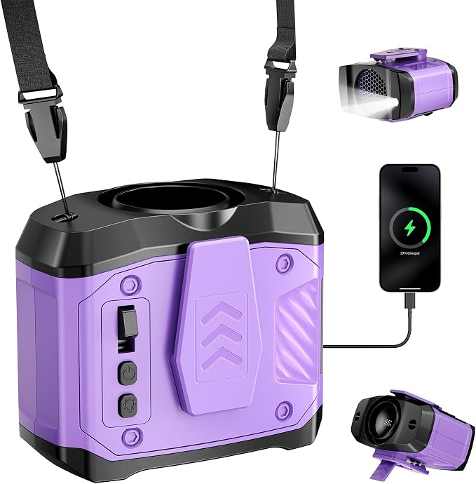 AJVV Portable Waist Fan Wearable Belt Fan Clip on Fan for Shirt, 40H Max Personal Cooling, for Camping, Outdoor, Jobsite, Travel, Black (Violet) by AJVV