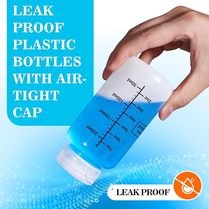 8oz Wide Mouth Plastic Bottles with Airtight Lids, Graduated Food Grade Leak Proof PP Containers Jars for Water Sample Lab Reagent Liquid Medicine Storage (Translucent, 3 Pack) - Image 3