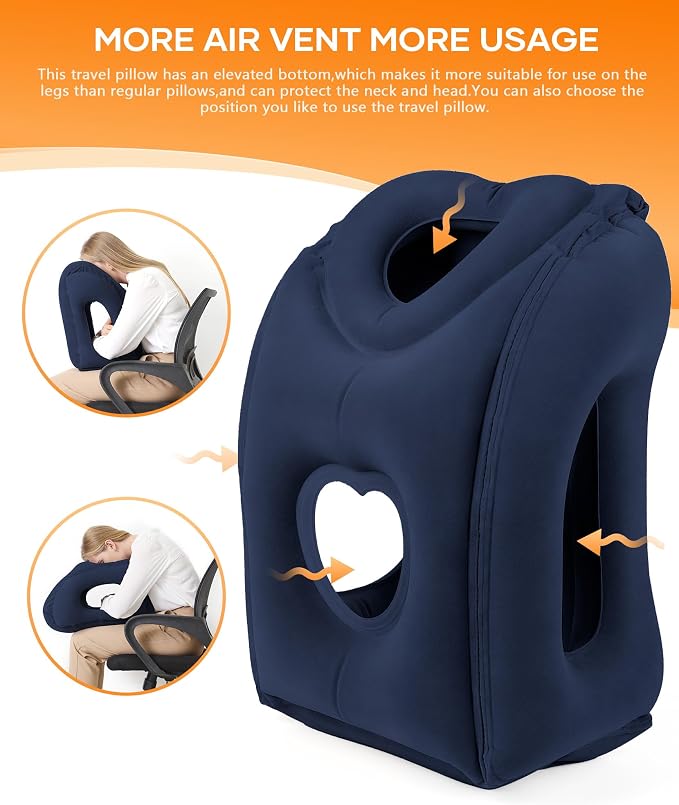 Sunany Travel Pillow, Upgraded Plane Pillow for Long Flights, Inflatable Neck Pillow Used for Airplanes,Cars,Buses,Trains,Office Napping with Eye Mask,Earplugs (Blue) - Image 2