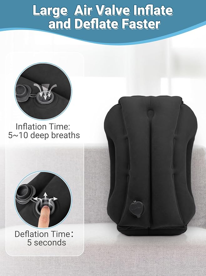 Maliton Inflatable Travel Pillow for Airplane (Black) | Comfortable Sleeping to Relieve Neck Shoulder Pain, Support Head for Long Flights, Used for Airplanes, Cars, Trains, Office - Image 7