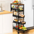 SUNALLY Slim Storage Cart with Wheels, Narrow Kitchen Rolling Cart, Black | 5-Tier Skinny Rolling Cart with Wooden Top & Lockable Wheels, Storage Organizer for Bathroom, Laundry Room, Narrow Space by SUNALLY