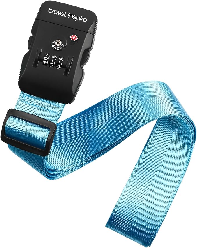 Travel Inspira Heavy Duty Luggage Straps with TSA Lock | Anti-Burst Protection; High Visibility Blue; TSA-Lock Belt with Tag; Adjustable 103-200cm; 20-28 Inch Bags; Anti-Burst by TravelInspira
