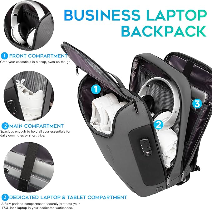 BANGE Anti-Theft Backpack with USB Charging Port 17.3 Inch Business Laptop Backpack - Image 3