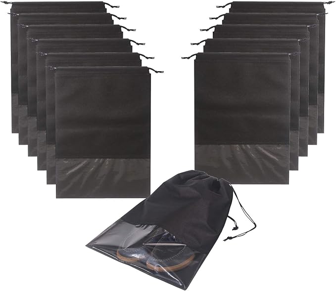 12PCS Travel Shoe Bags with Rope for Men and Women Large Shoes Pouch Storage Packing Organizers, Black by DIOMMELL