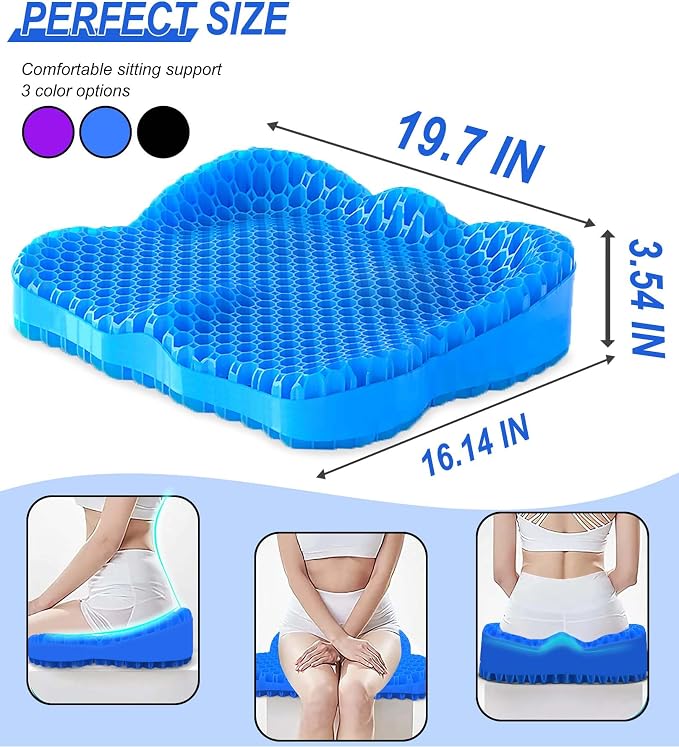 Thicken 19.7in Seat Cushion, Gel Seat Cushion for Long Sitting–Office Chair, Wheelchair, Car Cushion, Large Cooling Pad for Back Pain, Sciatica, Tailbone Pain Relief | Office Chair, Wheelchair, Car Cushion, Large Cooling Pad for Back Pain, Sciatica, Ta... - Image 2
