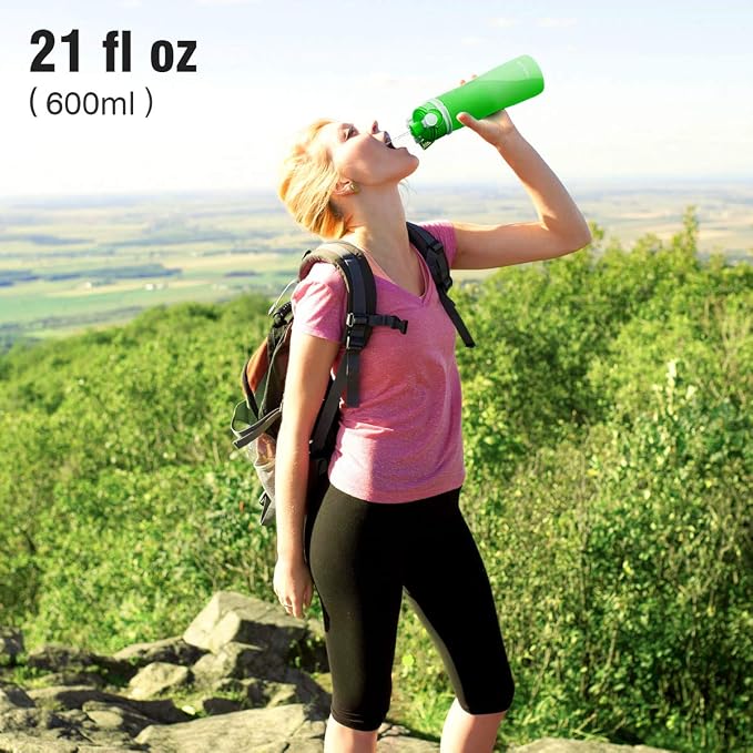 Valourgo Collapsible Water Bottle, Silicone Foldable with Leak Proof Valve BPA Free, Aqua Blue, 21 oz - Image 7