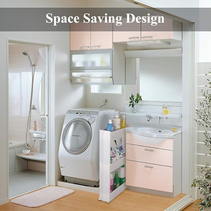 Laundry Room Organizer, Mobile Shelving Unit Organizer with 3 Large Storage Baskets, Gap Storage Slim Slide Out Pantry Storage Rack for Narrow Spaces - Image 4