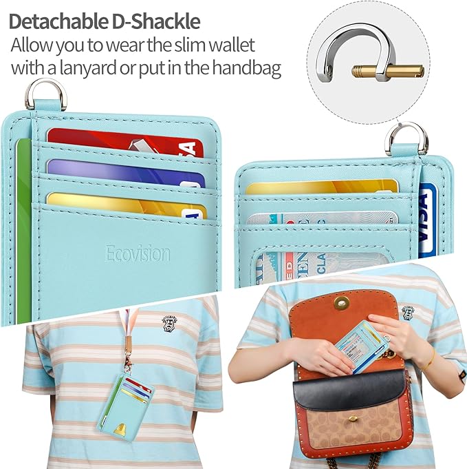 Slim Minimalist Front Pocket Wallet, RFID Blocking Credit Card Holder Wallet with Detachable D-Shackle for Men Women - Image 4