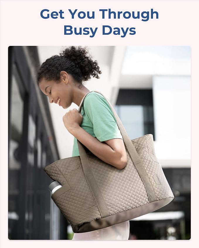 BAGSMART Crush Tote Bag for Women, 20L Puffer Work Tote with Zipper, Travel Essentials Quilted Nurse Hospital Bag - Image 2
