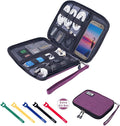 Travel Cable Organizer Bag Waterproof Portable Electronic Accessories Organizer for USB Cable Cord Phone Charger Headset Wire SD Card with 5pcs Cable Ties(Purple) by Sunsir