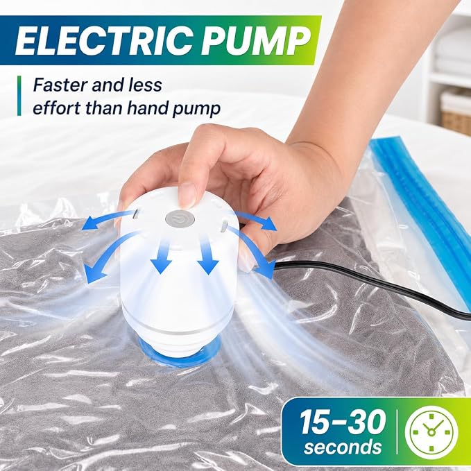 Vacuum Storage Bags,30Pack Vacuum Seal Bags with Electric Air Pump,Vacuumm Seal Bag for Clothing,Travel,Clothes,Comforters,Blankets,Pillows-6 Jumbo+6 Large+6 Medium+6 Small+6 Roll Up Space Saving Bag - Image 4