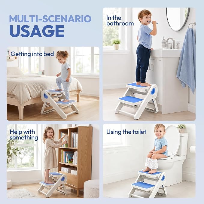 Foldable Toddler Step Stool for Bathroom Sink, Toilet, Bedroom, Kitchen – Non-Slip, Space-Saving, BPA-Free, Supports 110 lbs, Kids Step Stool (Blue) - Image 7