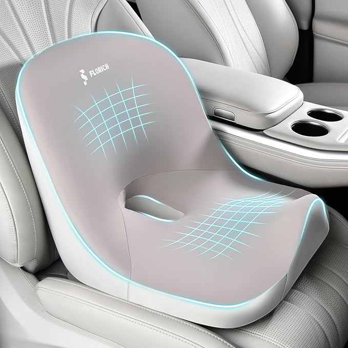 Car Seat Cushion and Lumbar Support Pillow, Larger Memory Foam Seat Cushion, Ergonomic L-Shaped Design Cushion for Back Pain Relief, Non-Slip Driving Cushion for Car, Office, Truck, Wheelchair-Gray by FLORICH