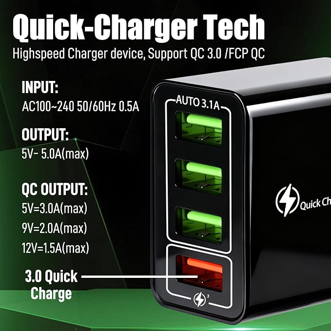 Magvolt Pro Phone Charger,Magvolt Chargers,4-Port Chargers,Multi-Protection System,Travel Fast Charging for Smart Phones,Tablets,Devices with Multiple Ports,Wall Charge for Travel & Home(Black+White) - Image 3
