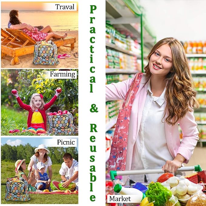 Reusable Grocery Shopping Bags 6|10 Pack, Foldable Tote Bags, Machine Washable Nylon Shopping Totes for Groceries - Image 2