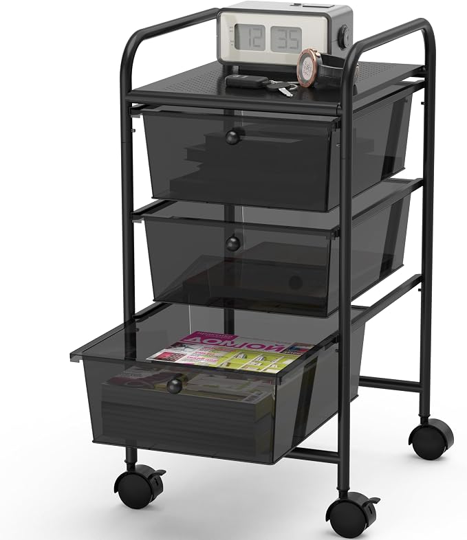 Simple Houseware 3 Drawers Rolling Utility Cart Art Craft Organizer, Black | 1-Column, 25.4" Height, Lockable Wheels, for School, Office, Art Craft, and Paper Storage by SimpleHouseware