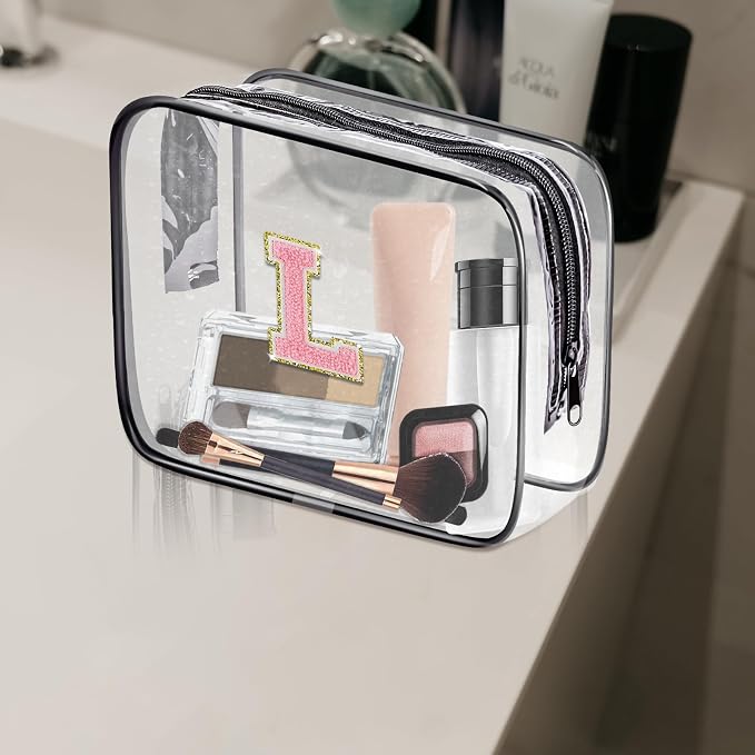 Clear Toiletry Bag,Portable Travel Toiletry Bag,Chenille Letter Cosmetic Bag with Zipper,Waterproof Makeup Bag,Cosmetic Storage Organizer for Women Men,Travel Essentials (Black,K) - Image 6