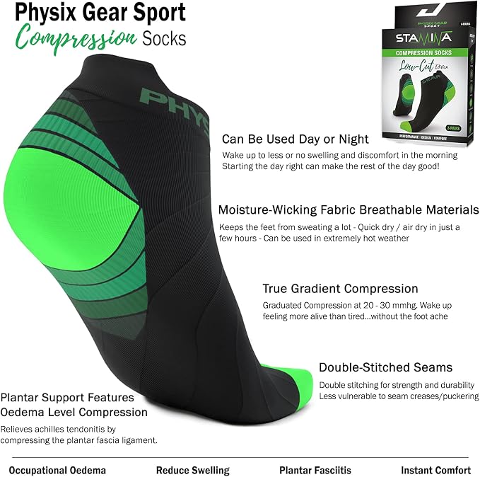 Physix Gear Short Compression Socks for Men & Women - Best Low Compression Socks Women & Men Ankle Socks with Arch Support - Image 3