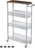 Slim Storage Cart, Metal Narrow Rolling Storage Cart for Kitchen, Silver | Wooden Top, Metal Handle, on Wheels, Shelving Unit for Small Space, Easy to Install. by NANANARDOSO