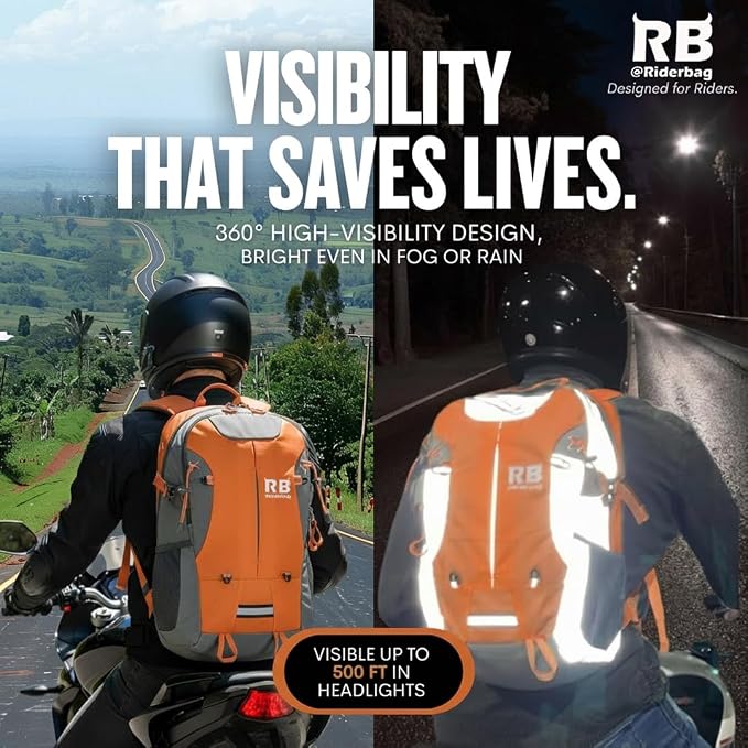 Reflective Motorcycle Backpack, Hi Viz Commuter Riding Bag | Designed by Riders for Everyday Rides with Laptop Compartment and Helmet Net. Built to Help You Be Seen. - Image 7