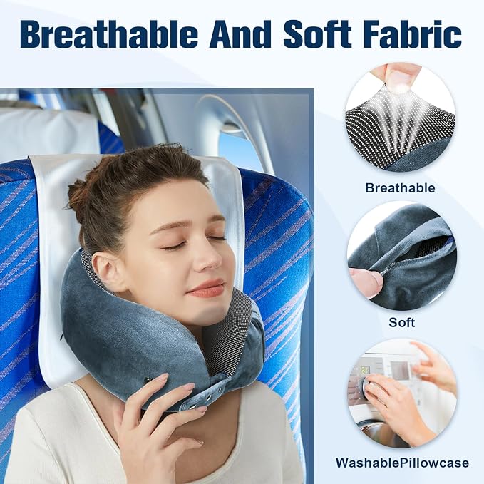 Cirorld Neck Pillow for Traveling, Travel Pillows for Airplanes,100% Pure Memory Foam Travel Neck Pillow, Adjustable Flight Pillow, Portable Plane Accessories with Eye Mask, Earplugs, Carry Bag - Image 6