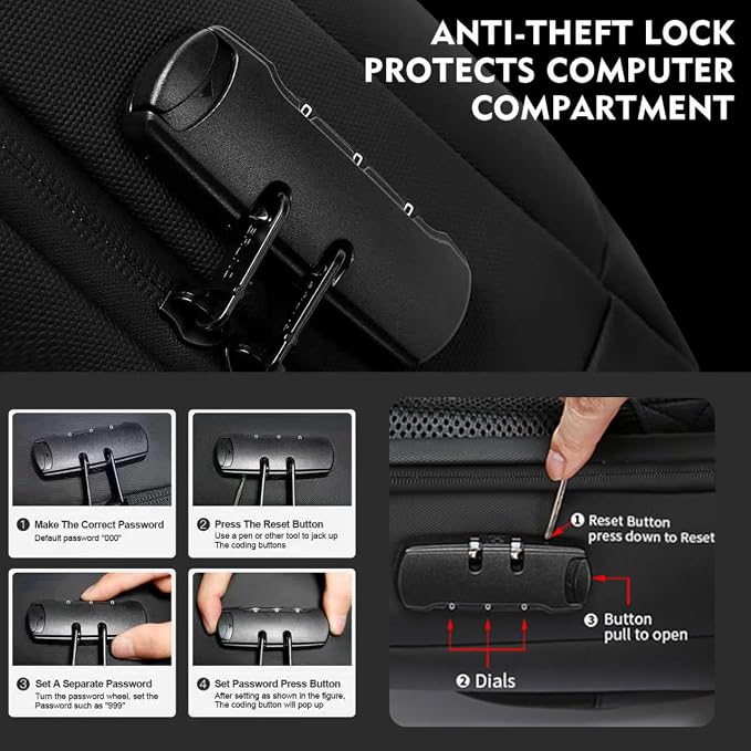 BANGE Anti-Theft Business Laptop Backpack, 15.6 Inch Lock Travel Backpack, Water-resistant Zippers with USB Charging Port, 16L Computer Bag for Men & Women - Image 7
