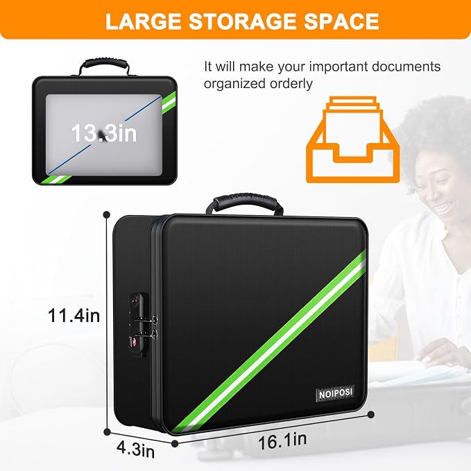 5200℉ Fireproof Document Box with Lock 16.1"x11.4"x4.3" | Portable ,Home ,Travel Water Resistant Document Storage Organizer with for Important Documents and File ,Black - Image 6