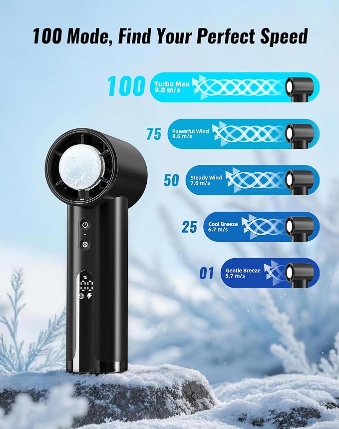 Portable Handheld Fan with Ice Cooler, Turbo Power 17800 RPM, Fast Charge, Digital Display, 100 Speeds Adjustable, Personal Fan Gifts for Women Makeup Travel Cruise Camping Outdoor, Black - Image 6