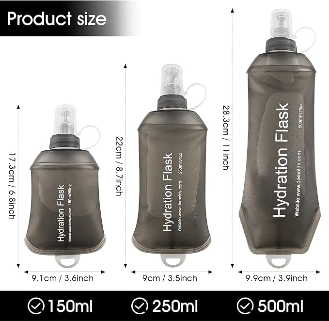 GUYI GYGYL Soft Flask, Collapsible Water Bottle for Sports, 250ml Grey | TPU Collapsible Water Bottle for Hydration Pack, Running Vest, Leak-Proof Folding Bottle for Hiking Cycling Climbing Jogging - Image 2