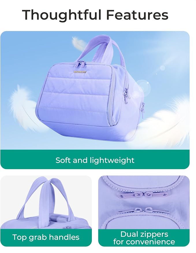 BAGSMART Travel Toiletry Bag, Crush Toiletry Bag for Women, Wide-open Puffy Toiletry Bags for Traveling, Large Travel Cosmetic Makeup Bag Organizer for Accessories,Toiletrie, Purple - Image 5