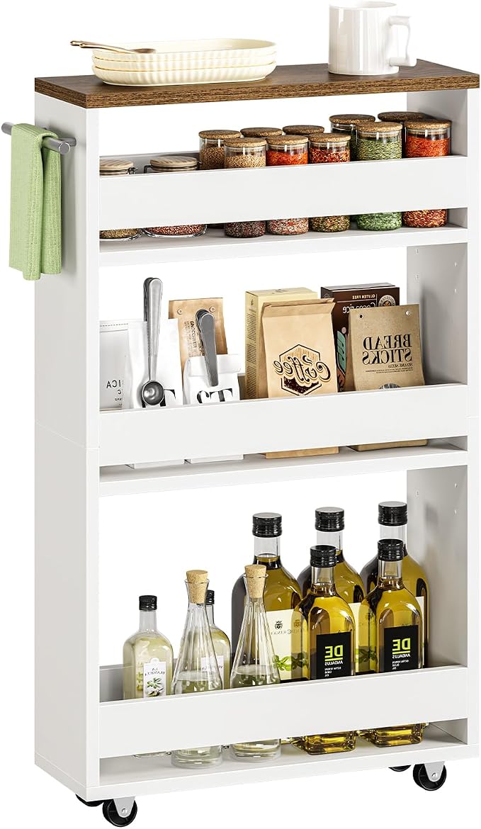 Yoobure 4-Tier Slim Storage Cart - Narrow Rolling Cart on Wheels, Slide Out Utility Carts with Adjustable Shelves, Organizer Trolley with Handle & Flip Top for Kitchen, Bathroom, Laundry, Small Spaces - Image 9