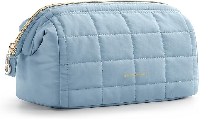 BAGSMART Makeup Bag Travel Toiletry Bag, Wide-open Zipper Pouch, Sky Blue | Puffy Padded, Travel Essentials, Make Up Bag, For Women, Makeup Organizer, Toiletries Accessories Brushes by BAGSMART