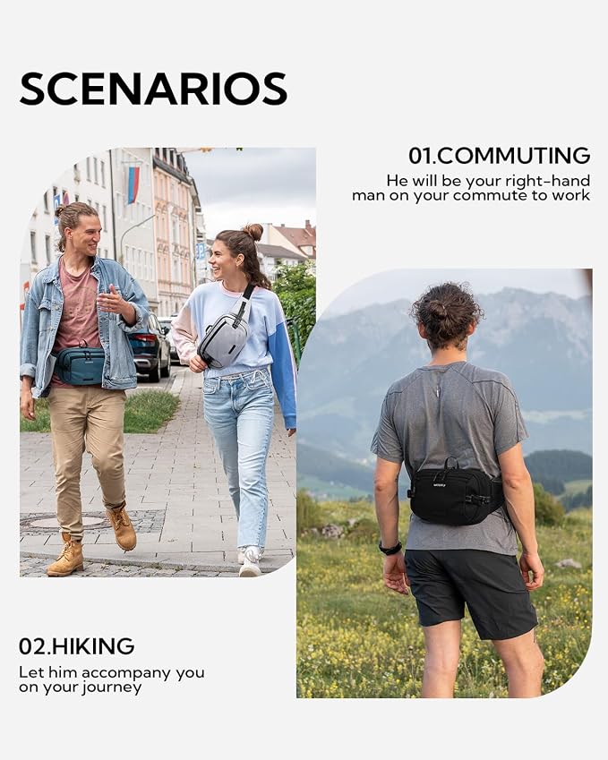 WATERFLY Fanny Pack Waist Bag: 3L Large RFID Anti-Theft for Travel | 180-Degree Opening Design, 5 Pockets, Nylon, Reflective Webbing, Adjustable Buckles, Hiking Daily Use, Women Men - Image 7