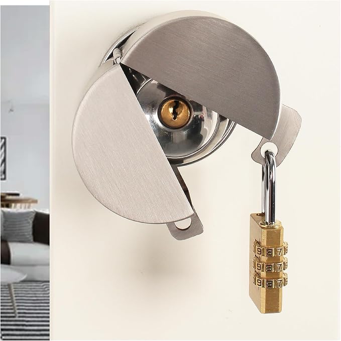 Door Knob With Lock,Without Drilling ,Dementia Door handle lock，From Outside Prevents Turning of Door Knob and Access to Keyhole,for Apartment Evictions，Childproof (Stainless steel with padlock) - Image 2