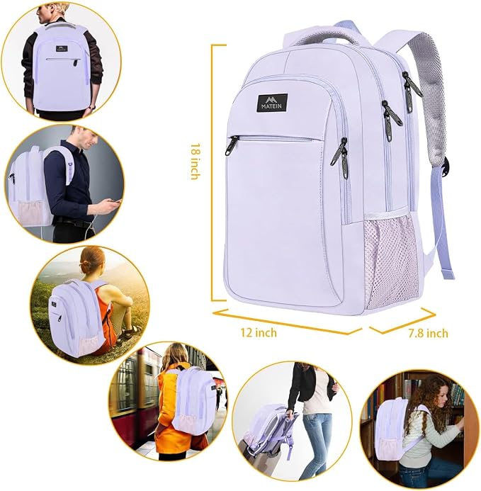 MATEIN Purple Cute Laptop Backpack for Girls, 15.6 Inch College School Bag | Water Resistant Student Bookbag, Travel Computer Nurse Work Bag, Luggage Strap, Anti Theft, Sturdy Comfort, Gift for Teenager - Image 7