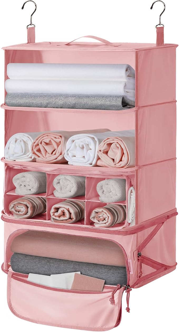 BAGSMART Hanging Packing Cubes for Travel, Hanging Shelves for Suitcases Organizers, Wet Dry Bags 5 Pack, Travel Bags Reusable for Swimsuits (Candy Pink) by BAGSMART