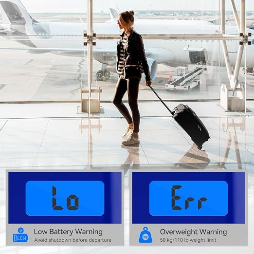 Luggage Scale Dr.meter Travel Essentials Luggage Weight Scale Backlight LCD | 110lb/50kg Electronic Balance Digital Postal Travel Accessories with Rubber Paint Handle Temperature Sensor Blue - Image 3