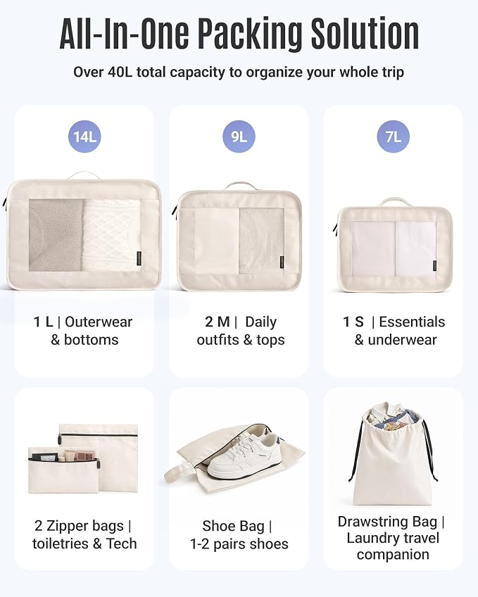 8 Set Packing Cubes for Travel, Cruise Ship Travel Essentials | 8-Pack Packing Bags, Mesh Luggage Organizer Bags & Laundry Shoe Bags for Max Clothing Capacity, Holiday Vacation Camping - Image 2