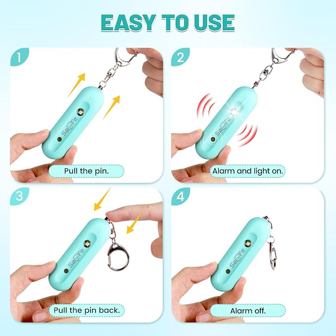 Personal Safety Alarm - Waterproof Rechargeable Security Alarm - 140dB Extra Loud Siren & Strobe Light - Self Defense Keychain - Gift for Women, Teenagers, College Girls, Seniors（Aqua+Aqua） - Image 7