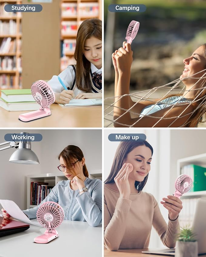 Portable Fan Handheld Fan, Mini Hand Held Fan, 6-15H Cooling Small Personal Fan, 180° Foldable Mini Desk Fan with 4 Quiet Speed, Neck Fan w/Lanyard for Kids Women Men Travel Outdoor Office, Pink - Image 7