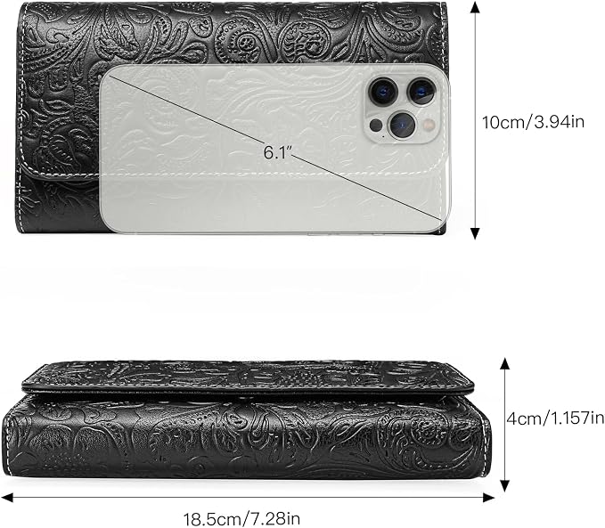 GOIACII Leather Wallets for Women RFID Blocking Western Clutch Black | Embossed Design, Trifold, Large Billfolds, Vintage Flower, Ladies Purses with Zipper Coin Pocket - Image 5