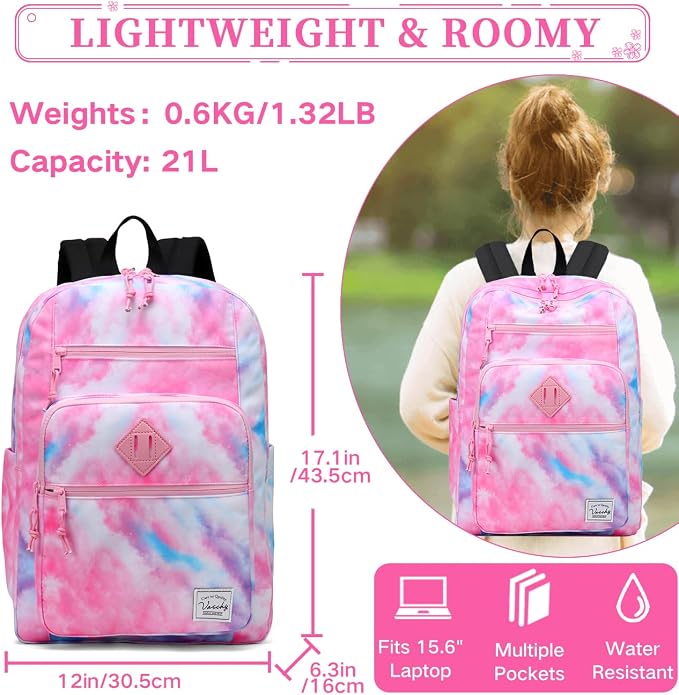 VASCHY School Backpack for Teen Girls, Bookbag Schoolbag Casual Daypack for High School/College/Women/Travel/Work Pink Galaxy - Image 2