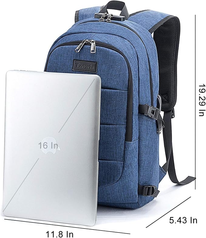 Tzowla Travel Laptop Backpack Water Resistant Anti-Theft Bag with Giant Tumbler Holder Pocket and Lock 15.6 Inch Computer Business Backpacks for Women Men Work College Gift,Casual Daypack(Blue) - Image 4