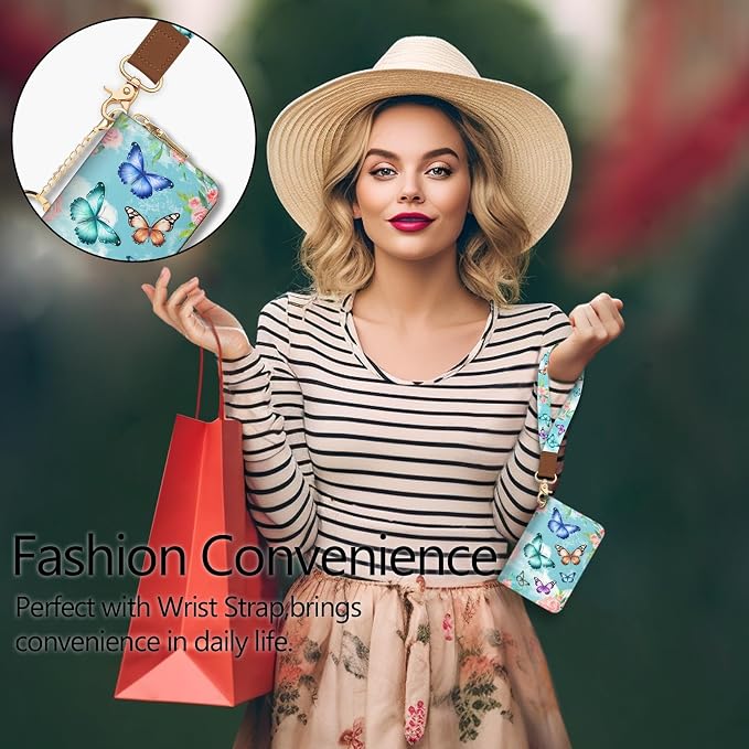 Blusabaca Women Credit Card Holder, Small RFID Wallet with Wristlet Strap | Removable Keychain, Case with Zipper, Vegan PU Leather, Cash Coin Pocket, Business Accordion Purse, Ladies Female Gift - Image 2