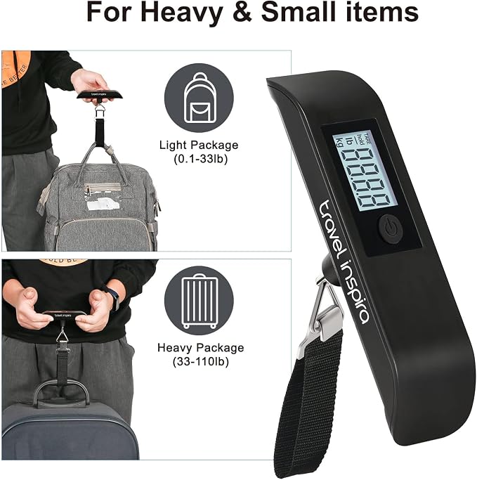 travel inspira Luggage Scale, Portable Digital Hanging Baggage Scale for Travel, Suitcase Weight Scale with Rubber Paint, 110 Pounds, Battery Included - Image 4