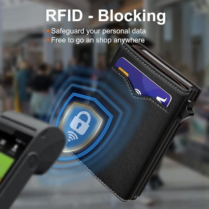 Wallet for Men,with Cash Pocket 2 ID Window 9-13 Cards,Metal Case Smart Slim Pop Up Credit Card Holder Flip with Magnetic Closure RFID Blocking Trifold wallet with Gift Box - Image 7