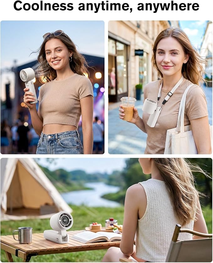 WHATOOK Portable Personal Handheld Fan: High Speed Cooling Fan, 12 Hours Battery Life, USB Rechargeable, Small Essentials for Women Cruise Travel, Beach Vacation (Ivory White) - Image 6